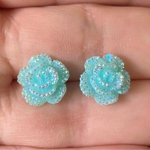 Delicate Light Blue Textured Rose Stud Earrings